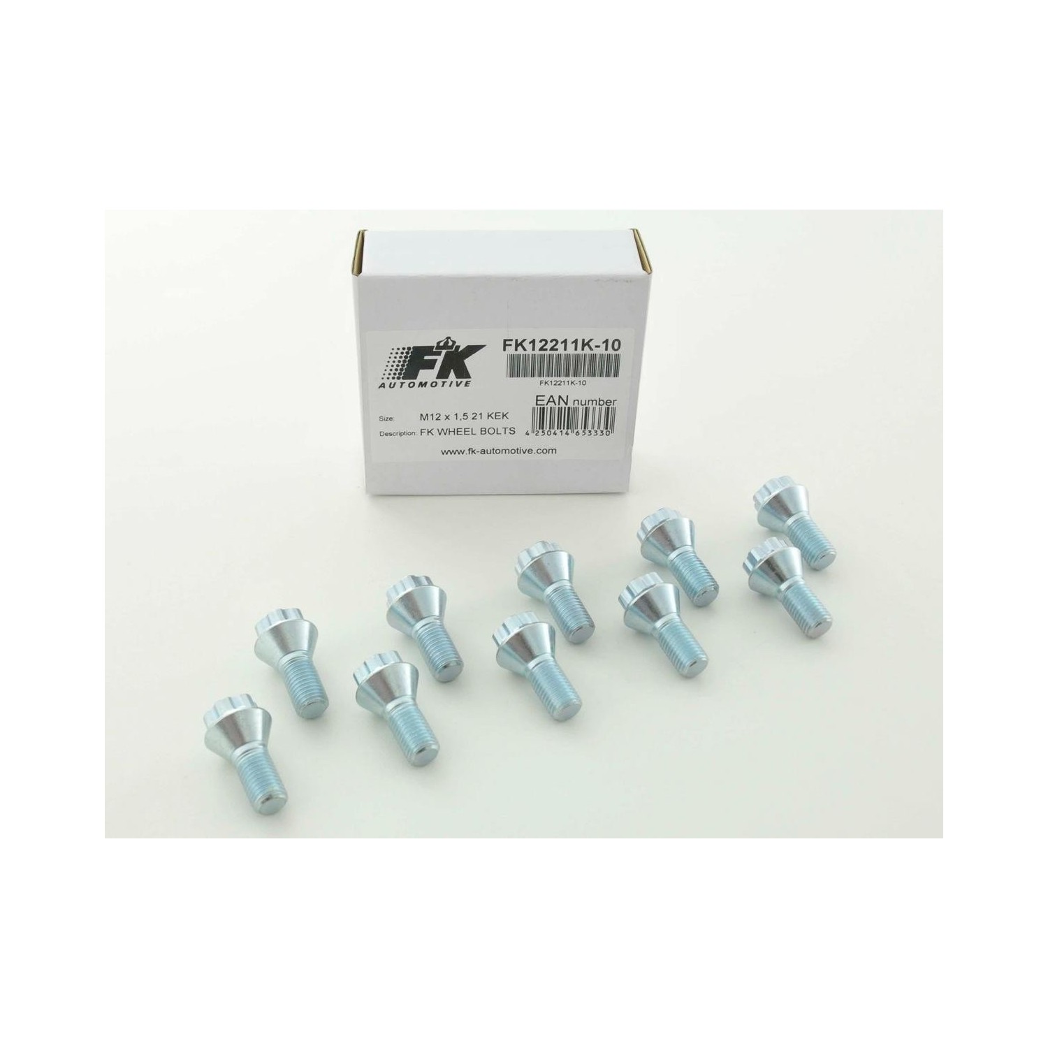 Wheel bolt set 10 pcs Shank length 21mm tapered collar short head silver M12x15