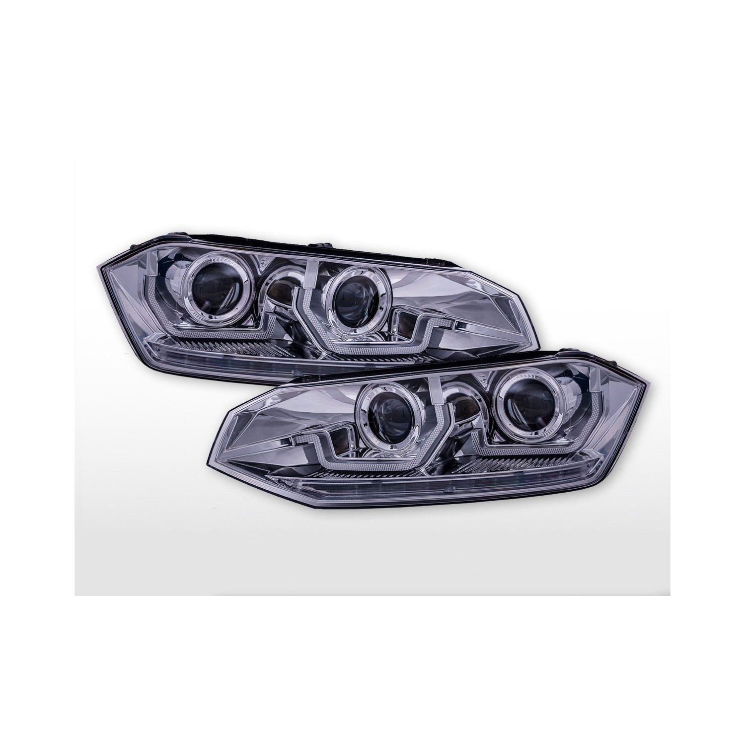 Headlight set LED daytime running lights VW Polo VI type AW year 17 21 chrome