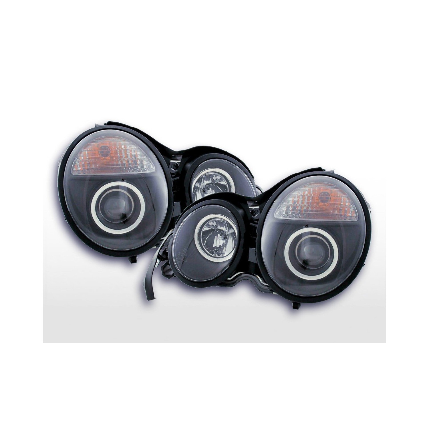 Headlight set Mercedes E Class type W210 95 98 black for right hand drive