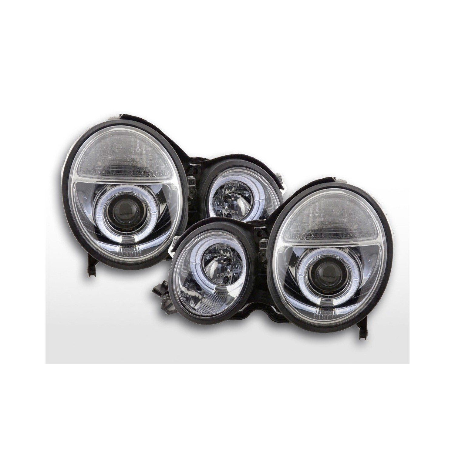 Angel eye headlight Mercedes E Class type W210 99 01 chrome for right hand drive