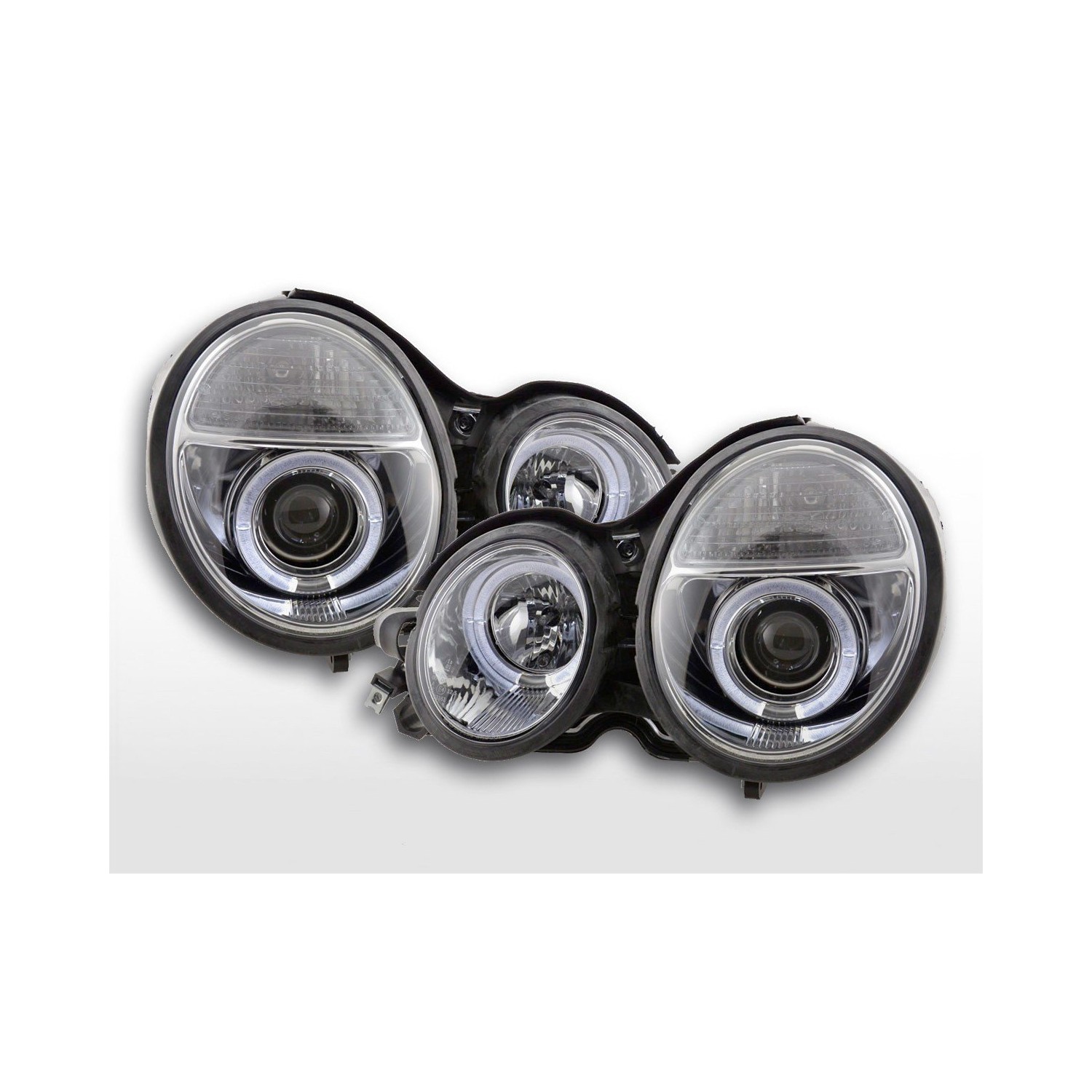 Angel eye headlight Mercedes E Class type W210 99 01 chrome for right hand drive