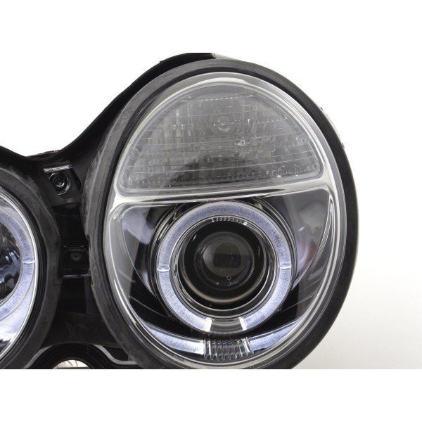 Angel eye headlight Mercedes E Class type W210 99 01 chrome for right hand drive