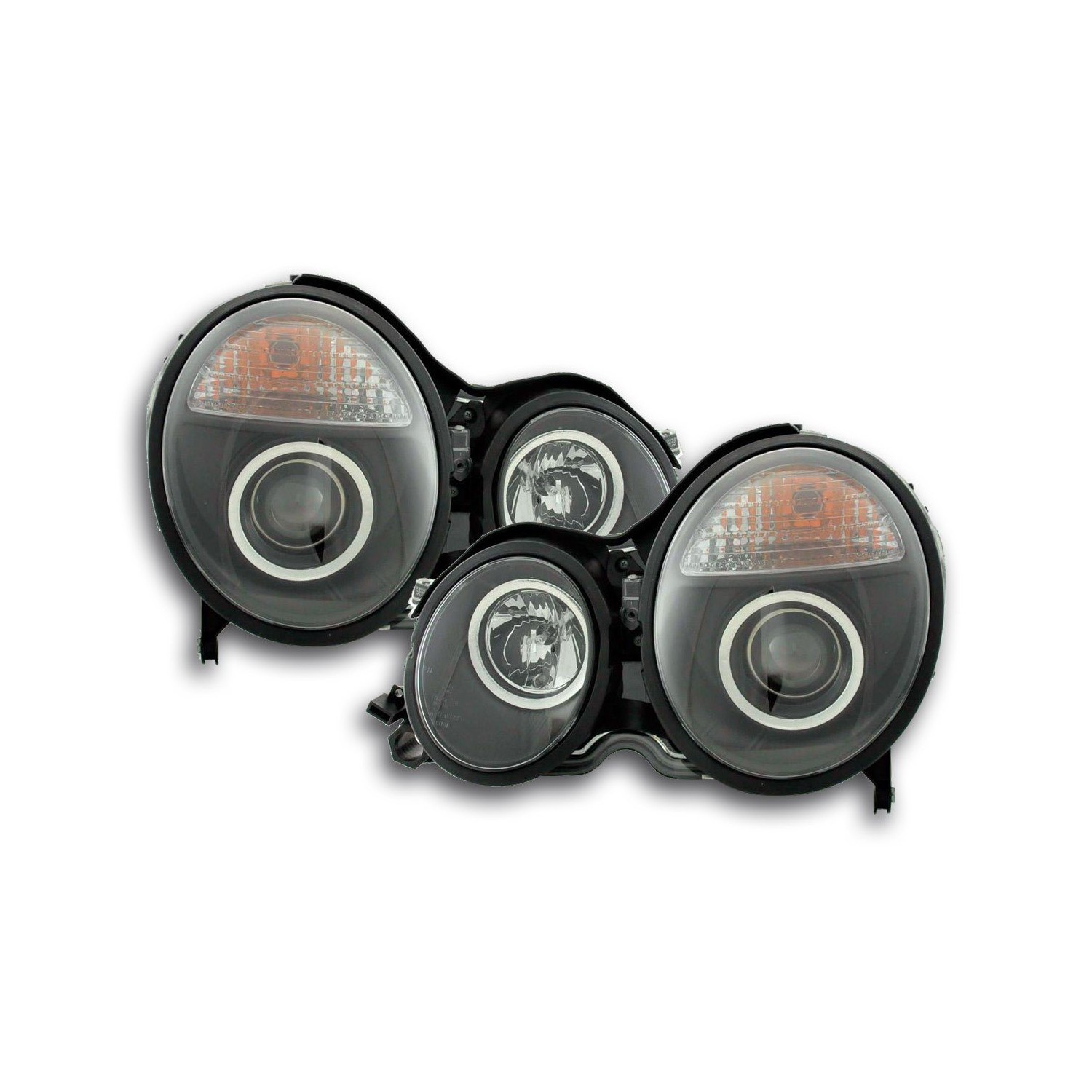 Headlight set Mercedes E Class type W210 99 01 black for right hand drive