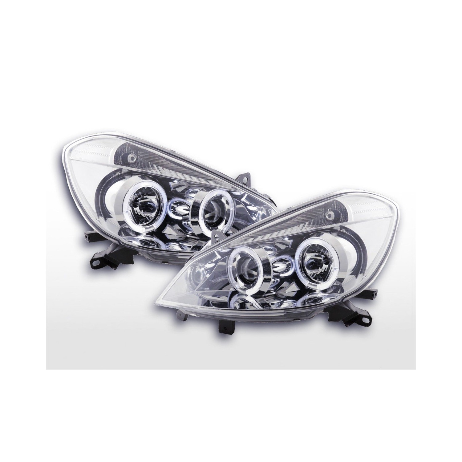 Headlight set Renault Clio type R 05 chrome for right hand drive