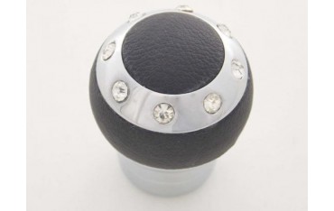Gear knob aluminum with crystals and leather trim
