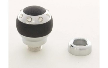 Gear knob aluminum with crystals and leather trim