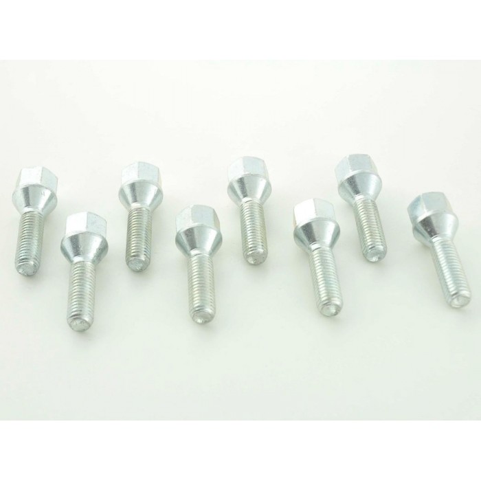 Wheel bolt set 8 pcs Conical collar shaft length 60mm M12x125 silver