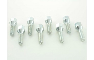 Wheel bolt set 8 pcs Conical collar shaft length 60mm M12x125 silver