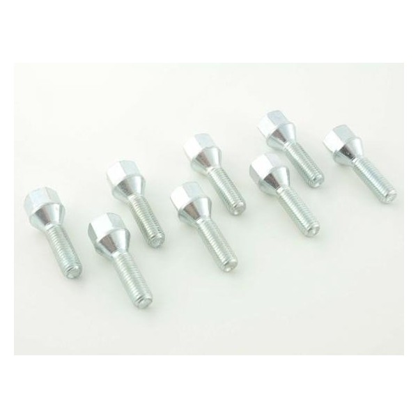 Wheel bolt set 8 pcs Conical collar shaft length 60mm M12x125 silver