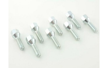 Wheel bolt set 8 pcs Conical collar shaft length 60mm M12x125 silver