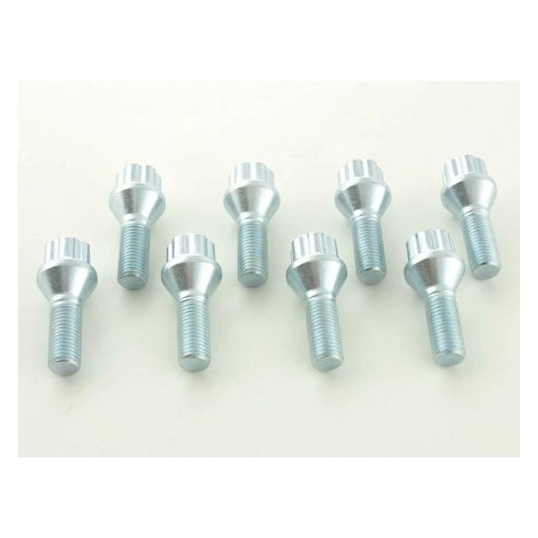 Wheel bolt set 8 pcs Conical collar shaft length 35mm M12x125 silver