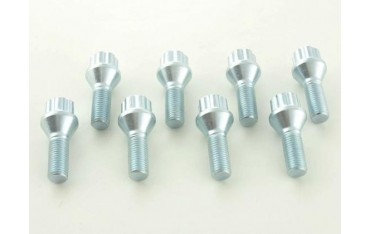 Wheel bolt set 8 pcs Conical collar shaft length 35mm M12x125 silver
