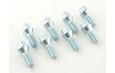 Wheel bolt set 8 pcs Conical collar shaft length 35mm M12x125 silver