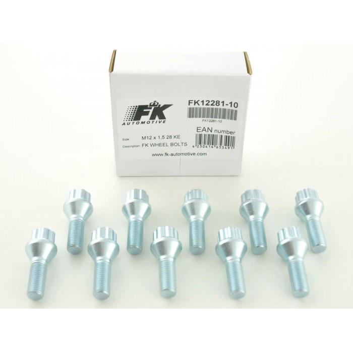 Wheel bolt set 10 pieces tapered collar shaft length 45mm M12x125 silver