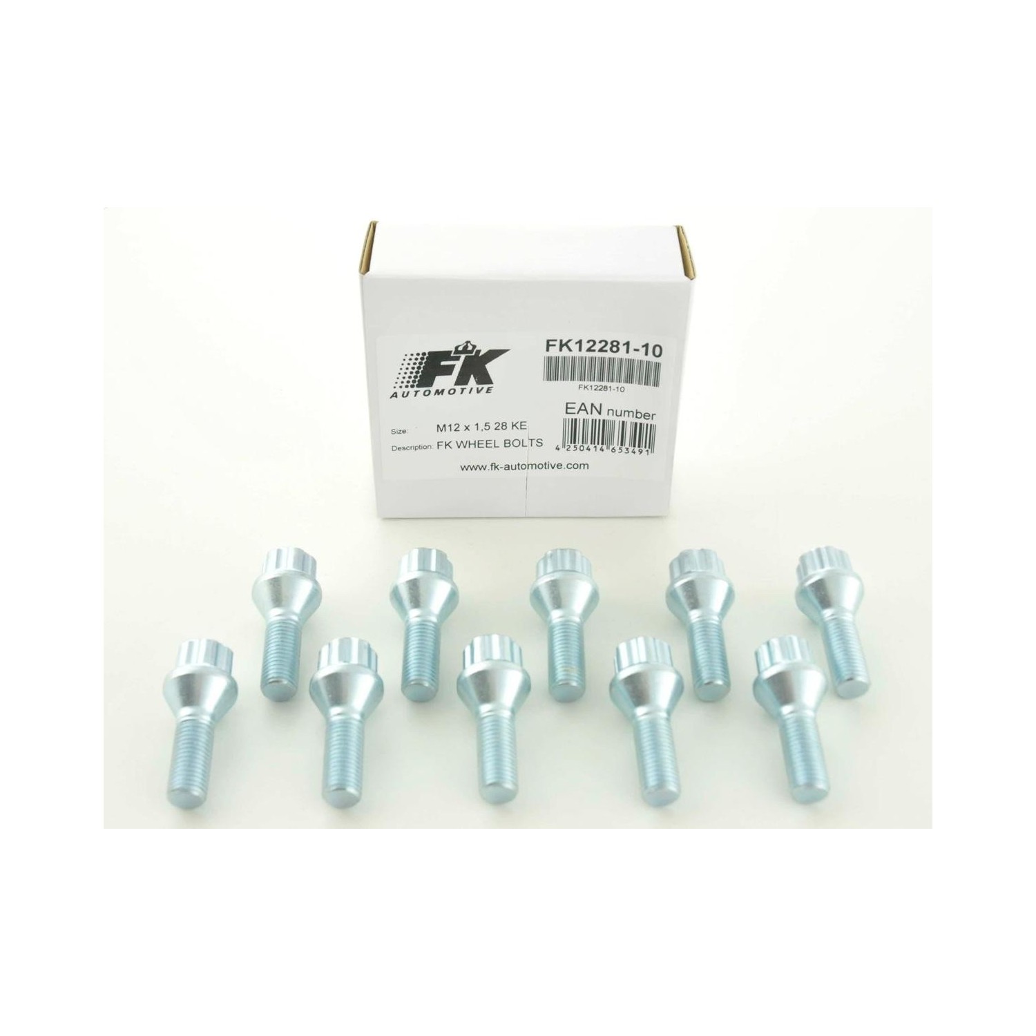 Wheel bolt set 10 pieces tapered collar shaft length 45mm M12x125 silver
