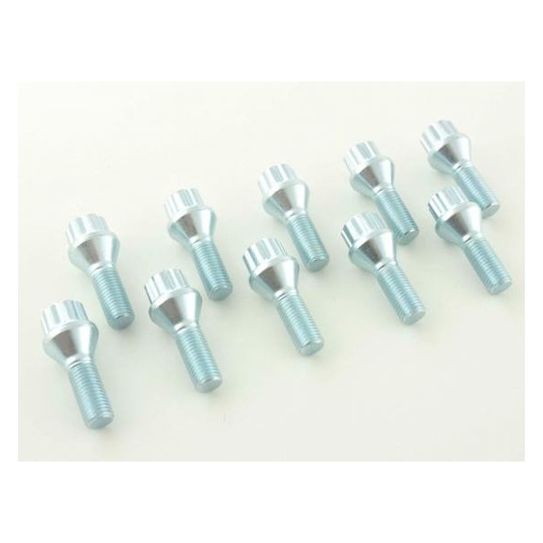Wheel bolt set 10 pieces tapered collar shaft length 45mm M12x125 silver