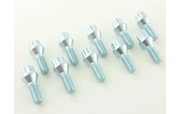Wheel bolt set 10 pieces tapered collar shaft length 45mm M12x125 silver