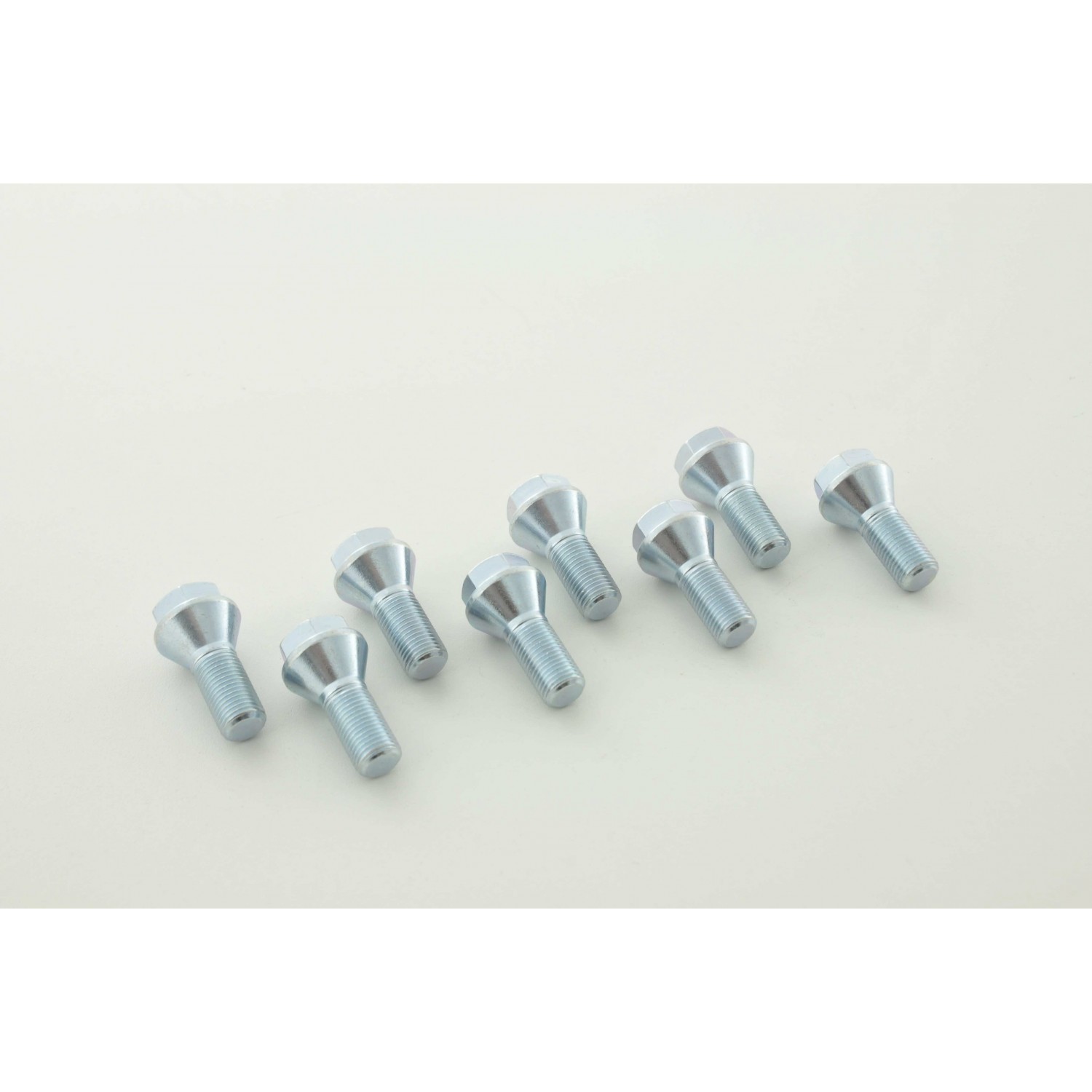 Wheel bolt set 8 pcs Shank length 21mm tapered collar short head silver M12x15