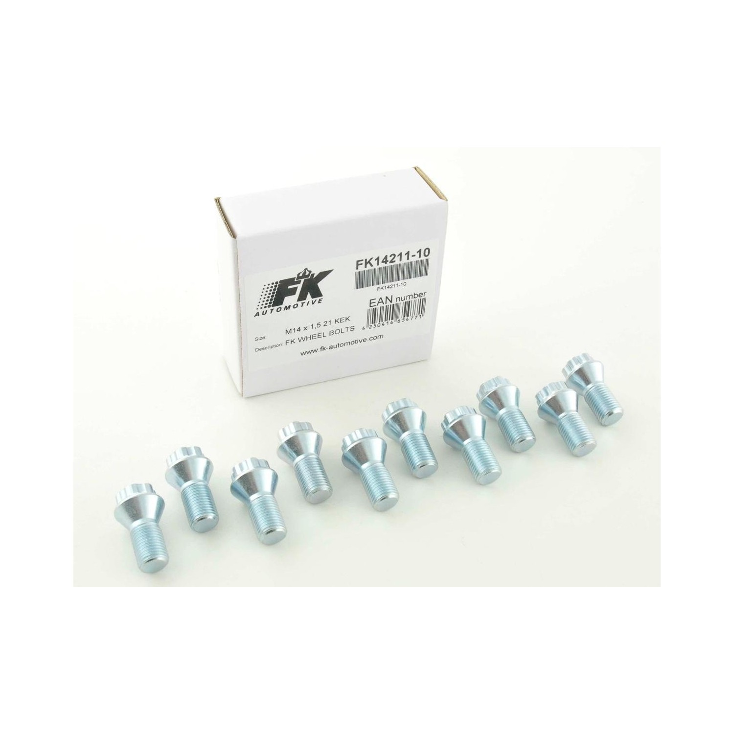 Wheel bolt set 10 pcs Shaft length 21mm conical collar silver M14x15