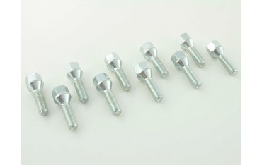 Wheel bolt set 10 pieces tapered collar shaft length 50mm M12x125 silver