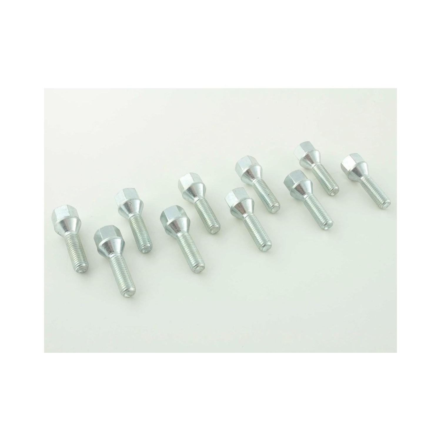 Wheel bolt set 10 pieces tapered collar shaft length 50mm M12x125 silver