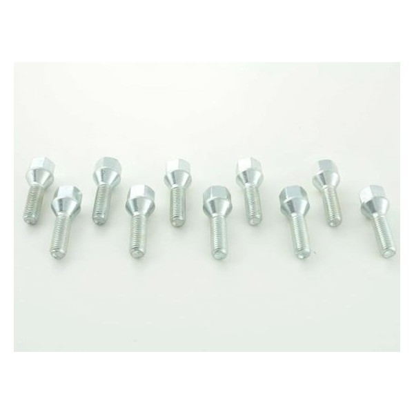 Wheel bolt set 10 pieces tapered collar shaft length 50mm M12x125 silver