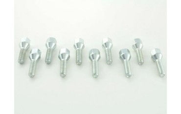 Wheel bolt set 10 pieces tapered collar shaft length 50mm M12x125 silver