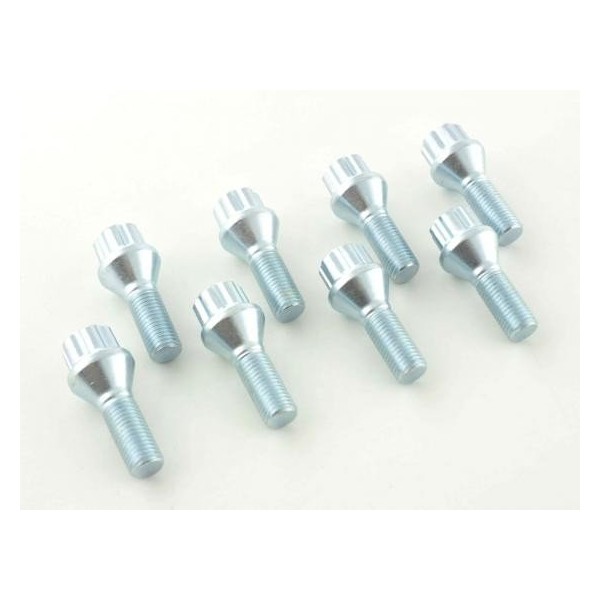 Wheel bolt set 8 pcs Conical collar shaft length 39mm M12x125 silver