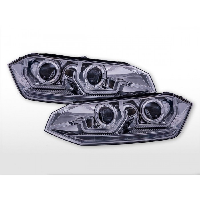Headlight set VW Polo VI type AW year 17 21 chrome for right hand drive