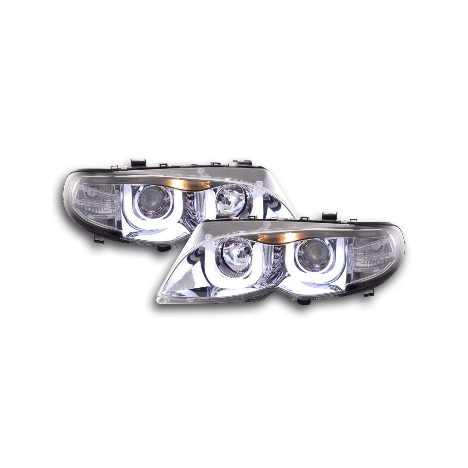 Angel eyes headlights BMW 3er E46 Limo Touring 02 05 chrome