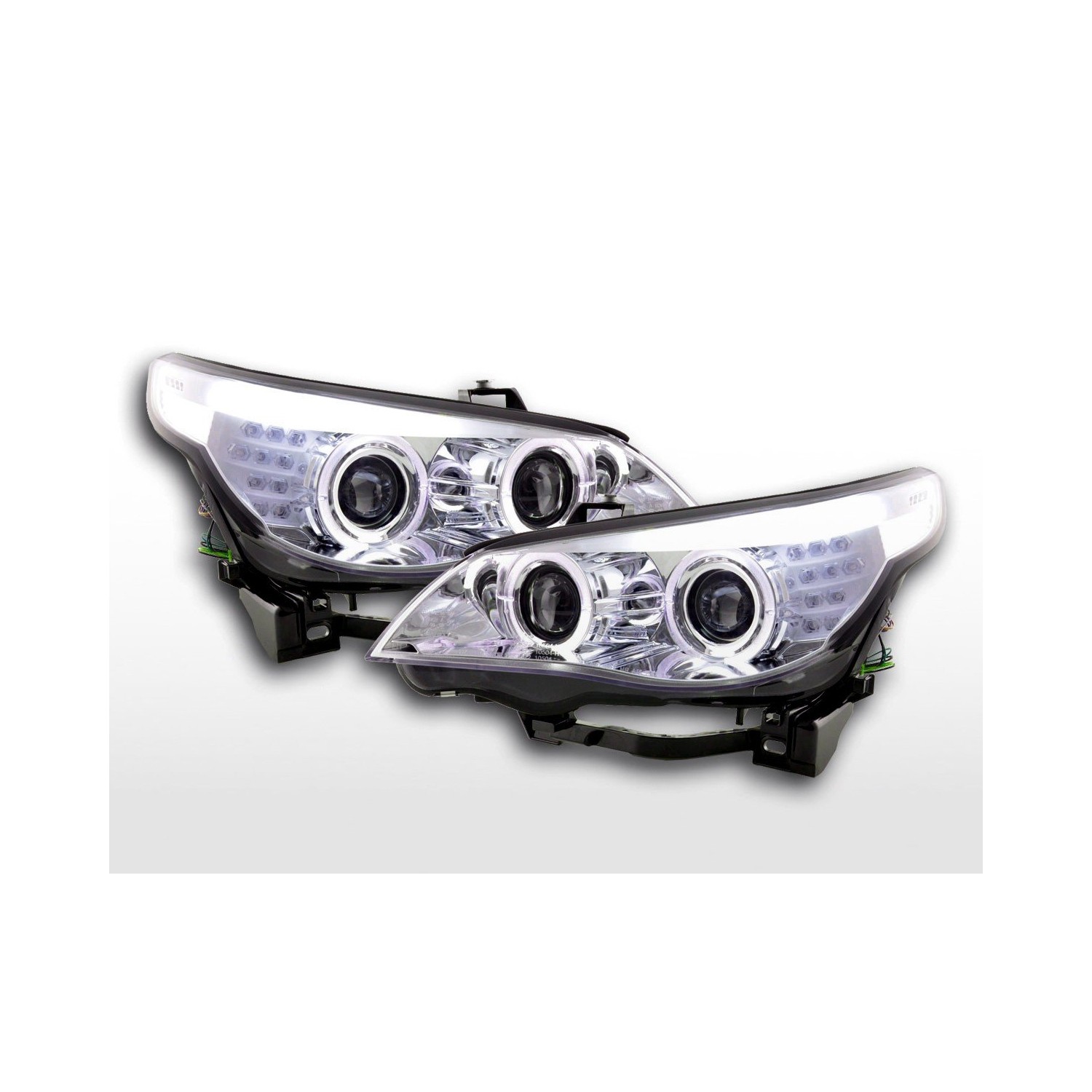Headlight set xenon angel eyes LED BMW 5 series E60 E61 03 04 chrome for right hand drive