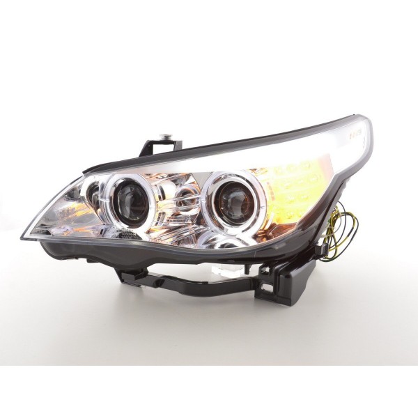 Headlight set xenon angel eyes LED BMW 5 series E60 E61 03 04 chrome for right hand drive