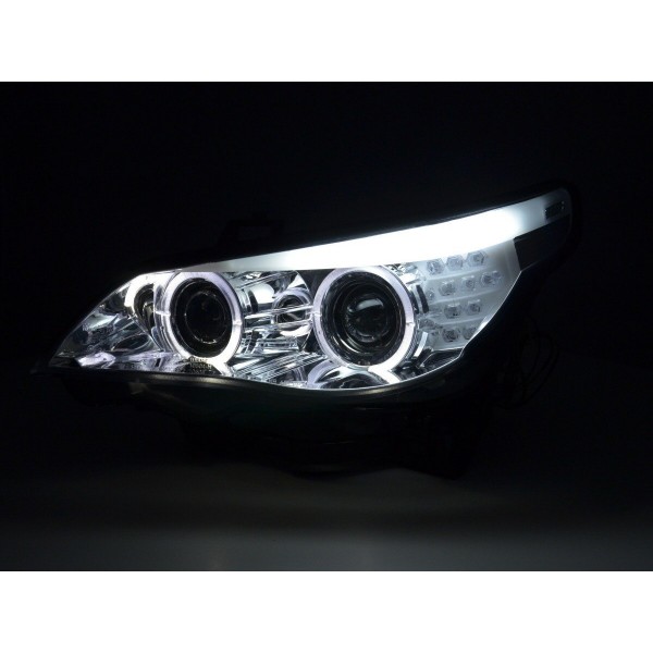 Headlight set xenon angel eyes LED BMW 5 series E60 E61 03 04 chrome for right hand drive