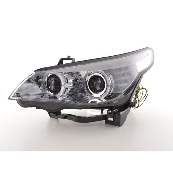 Headlight set xenon angel eyes LED BMW 5 series E60 E61 03 04 chrome for right hand drive