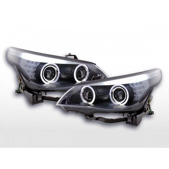 Headlight set Xenon Angel Eyes LED BMW 5 series E60 E61 03 04 black for right hand drive