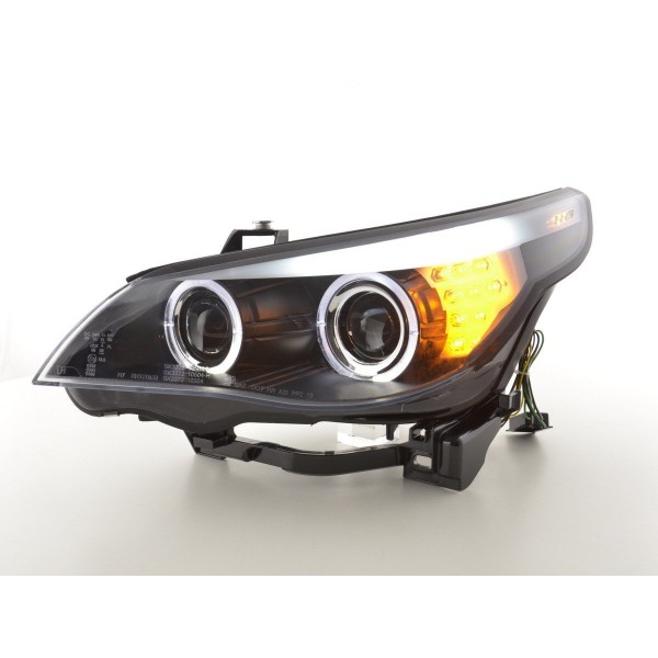 Headlight set Xenon Angel Eyes LED BMW 5 series E60 E61 03 04 black for right hand drive