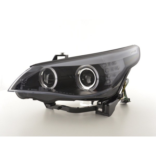 Headlight set Xenon Angel Eyes LED BMW 5 series E60 E61 03 04 black for right hand drive
