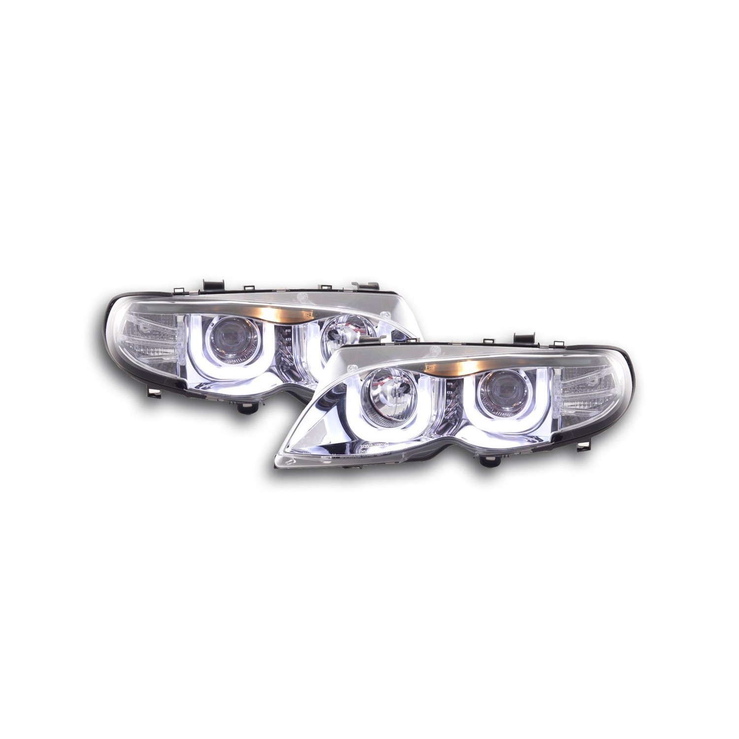 Headlight set angel eyes BMW 3 series E46 Limo Touring 02 05 chrome for right hand drive