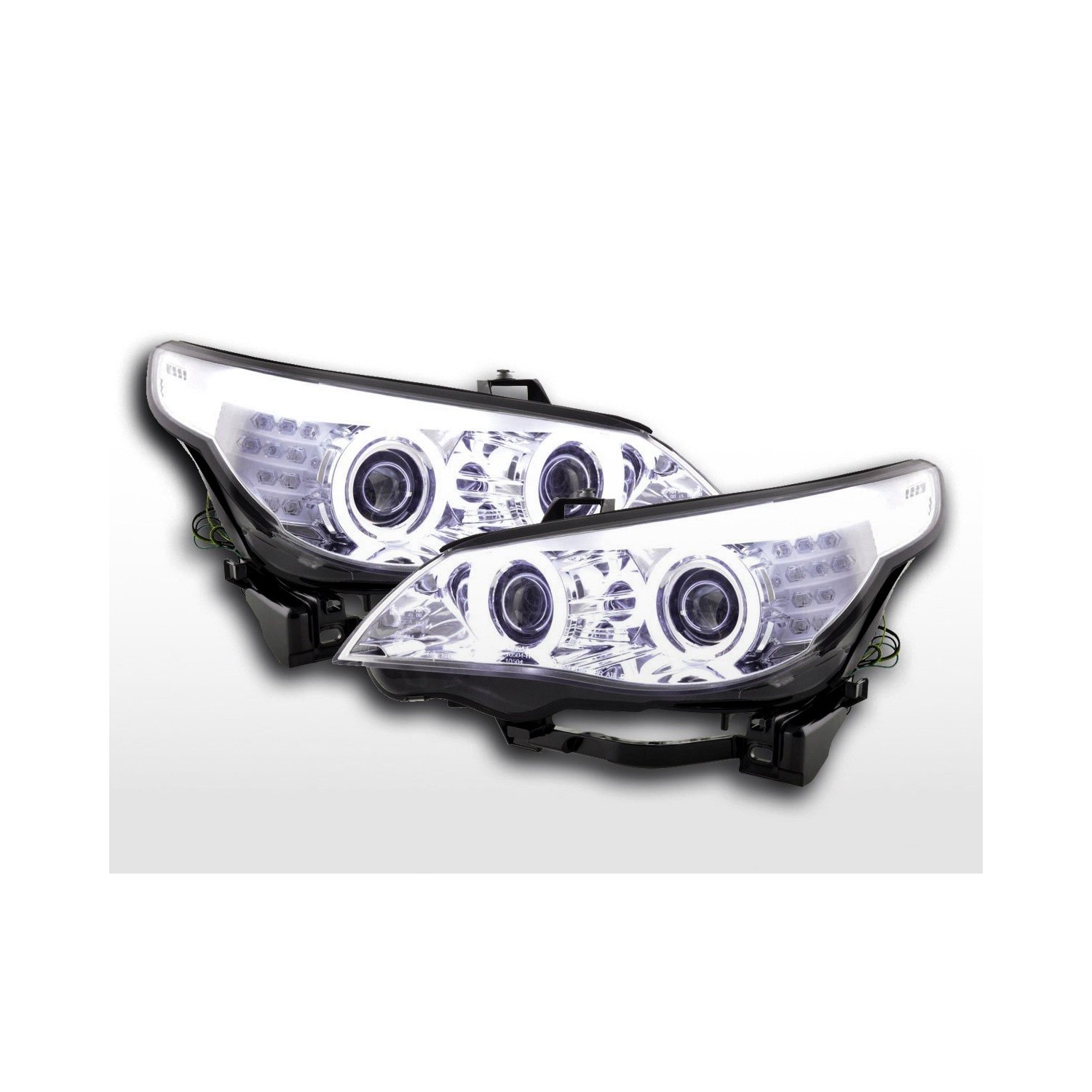Headlight set xenon angel eyes CCFL BMW 5 series E60 E61 03 04 chrome for right hand drive