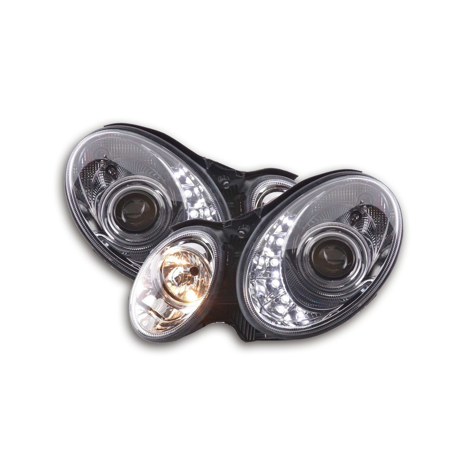 Daylight headlight LED DRL look Mercedes E Class type W211 02 06 chrome