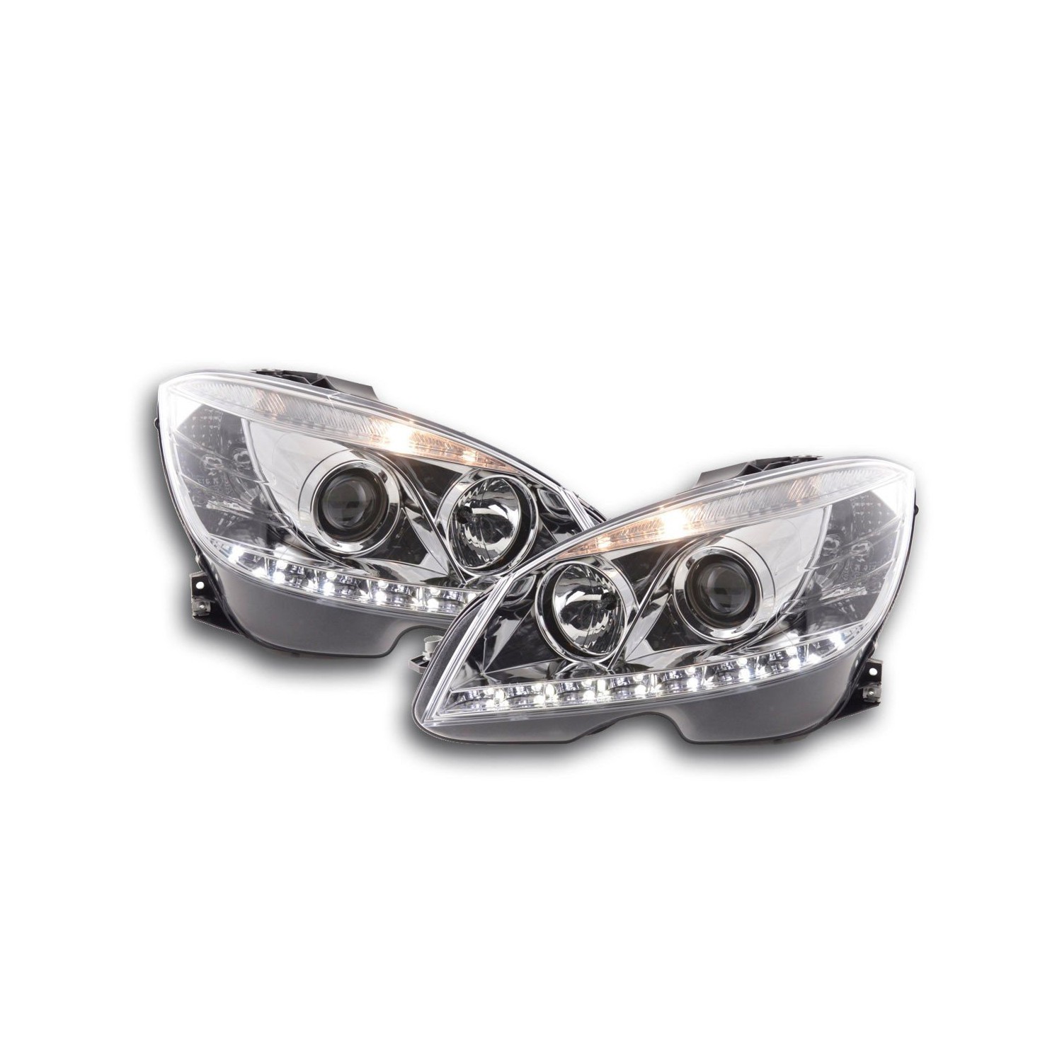 Daylight headlight LED DRL look Mercedes C Class W204 07 10 chrome