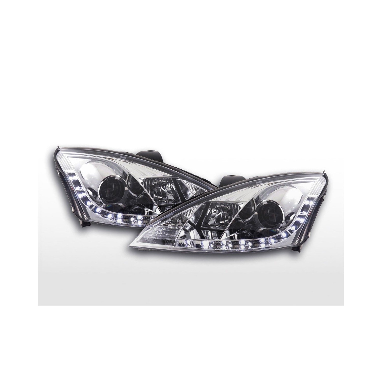 Daylight headlight LED DRL look Ford Focus 3 4 5 door 01 04 chrome for right hand drive vehicles