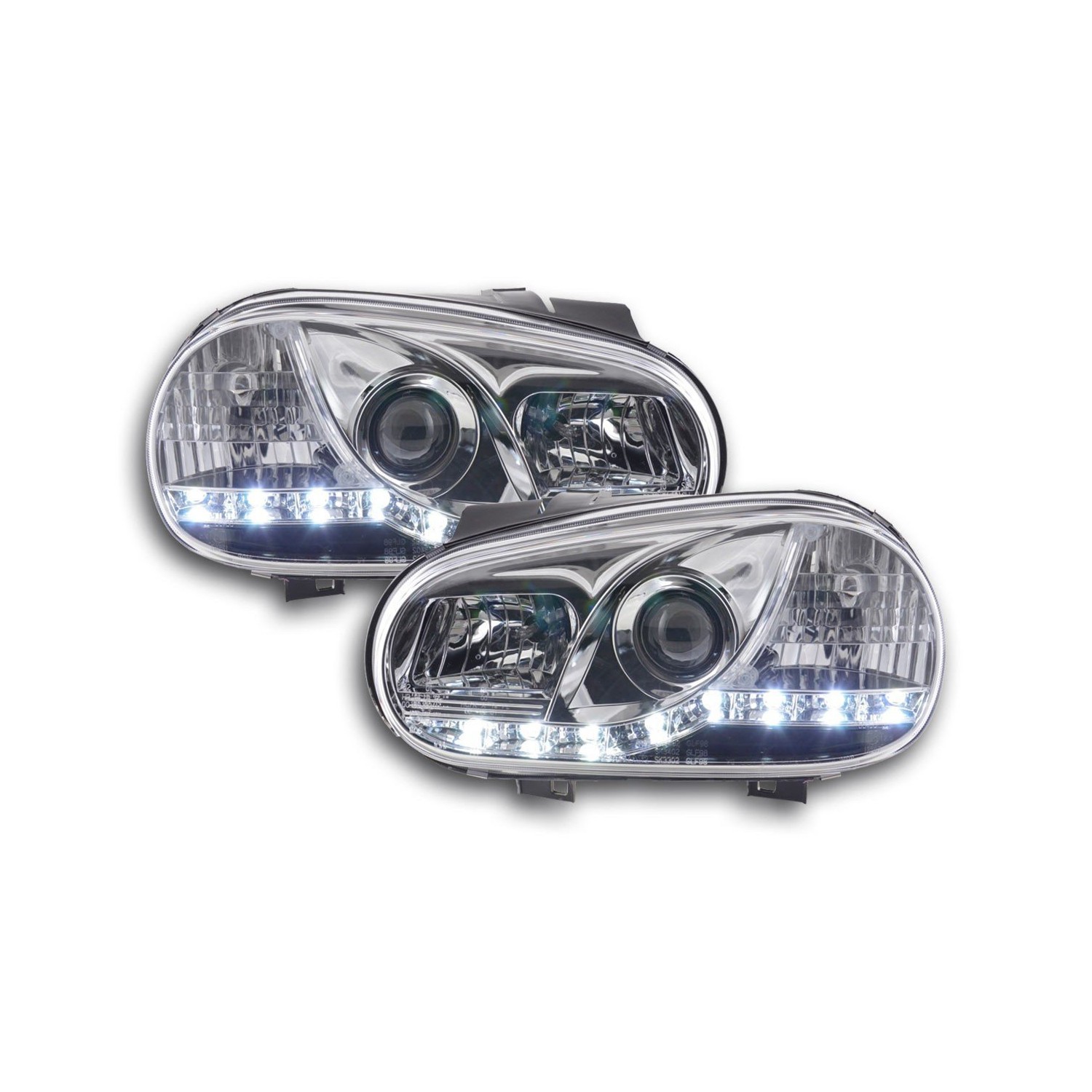 Daylight headlight LED DRL look VW Golf 4 type 1J 98 03 chrome for right hand drive