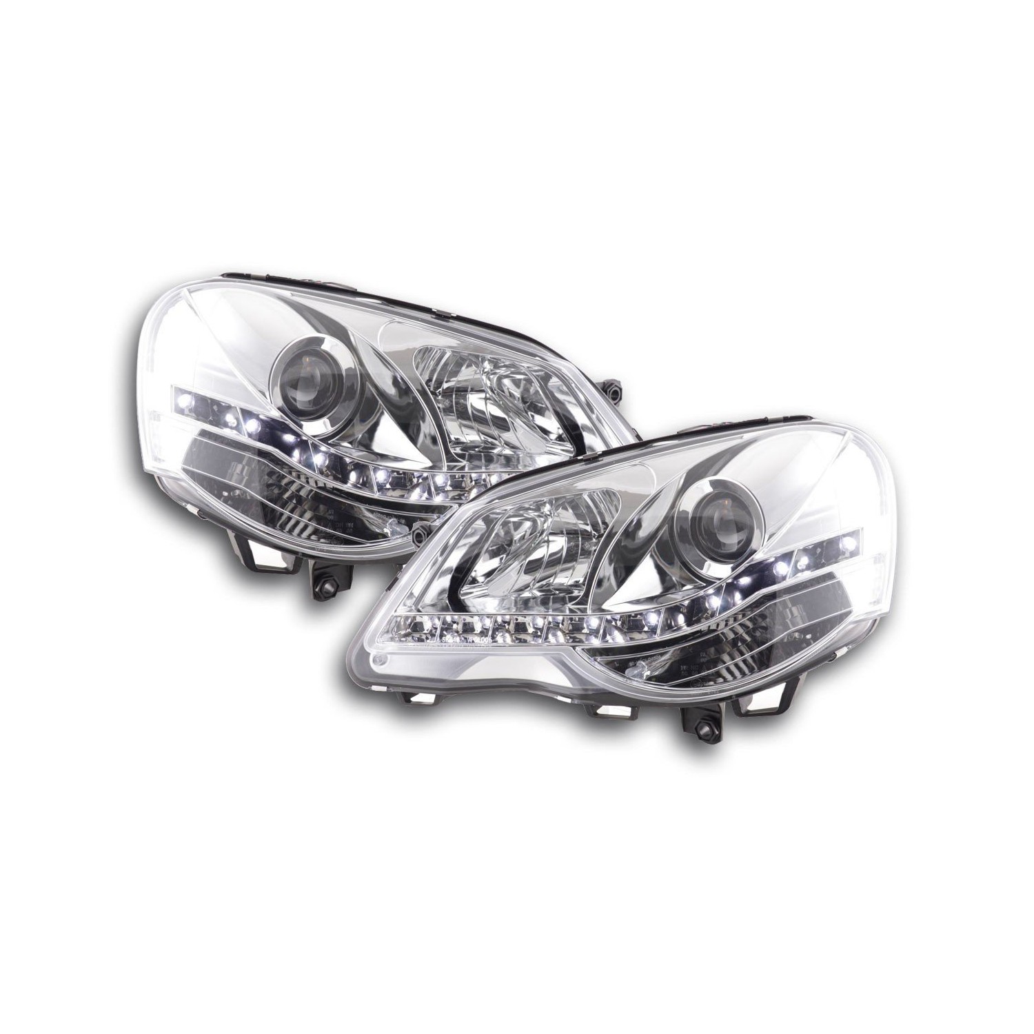 Daylight headlight LED DRL look VW Polo type 9N3 05 09 chrome for right hand drive