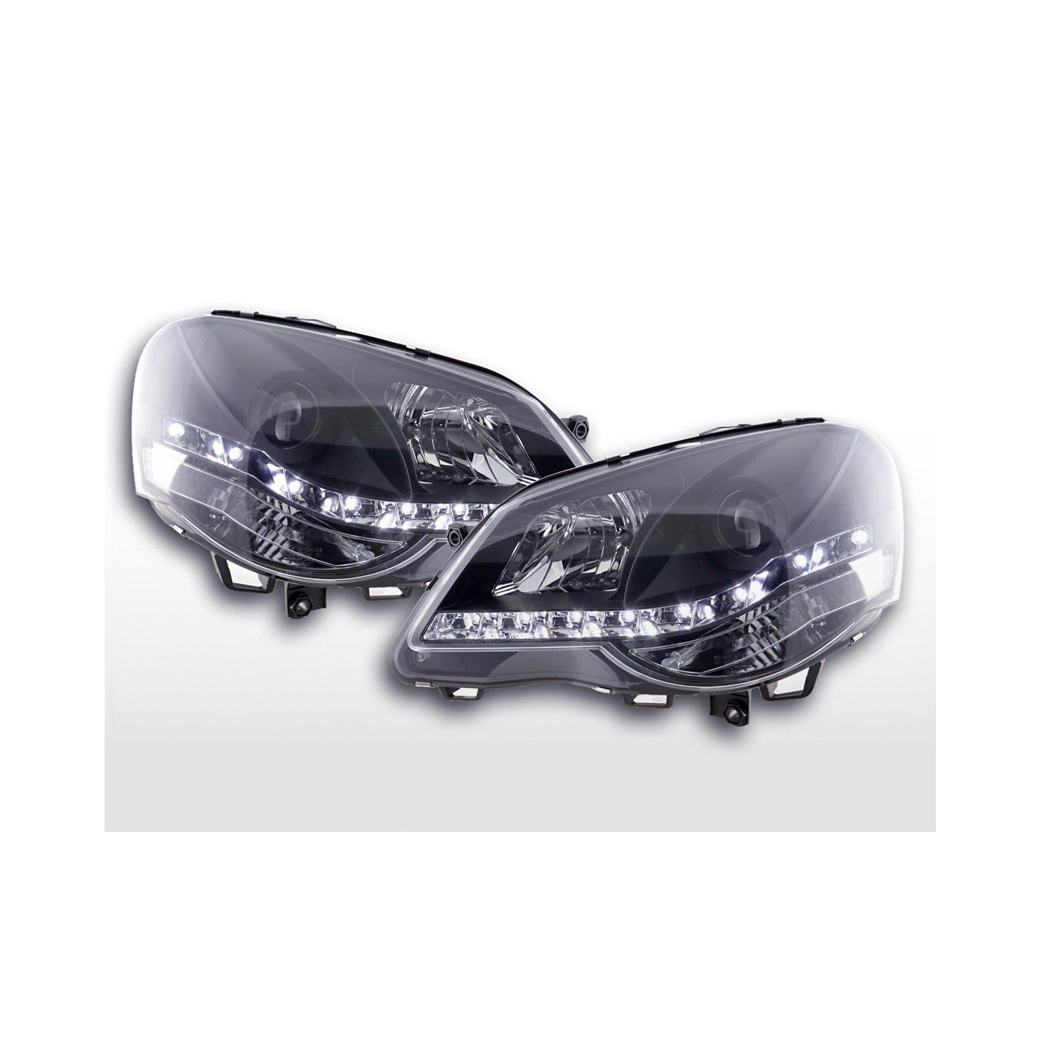 Daylight headlight LED DRL look VW Polo type 9N3 05 09 black for right hand drive