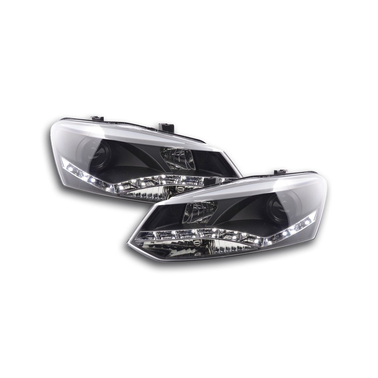 Daylight headlight LED DRL look VW Polo type 6R 2010 black for right hand drive