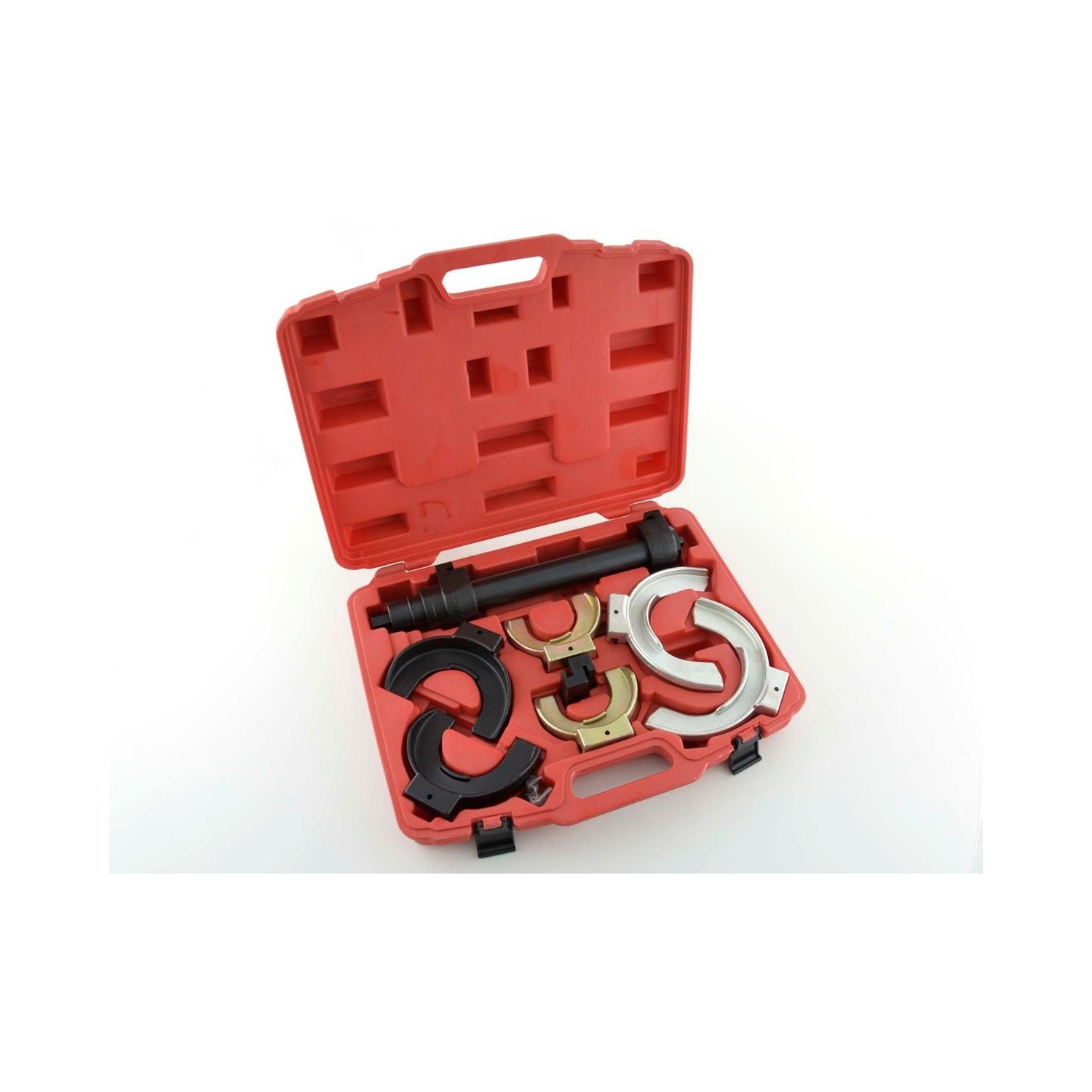 Spring tensioner set for McPherson struts exchangeable clamping plates