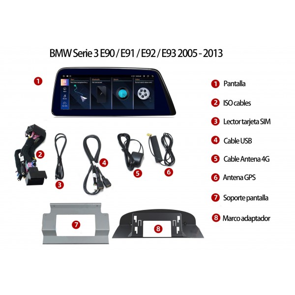 Pantalla 12.3" GPS BMW Serie 3 E90 / E91 / E92 / E93 Android 13 4G LTE TR3996