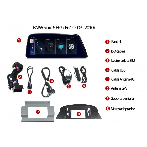Pantalla 12.3" GPS BMW Serie 6 E63 / E64 Android 13 4G LTE TR3998