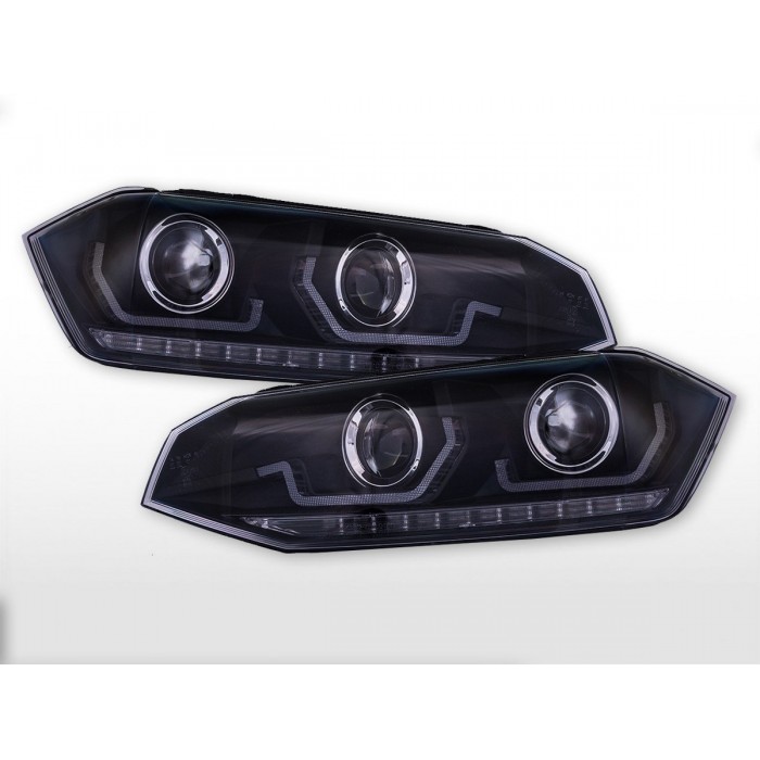 Headlight set LED daytime running lights VW Polo VI type AW year 17 21 black